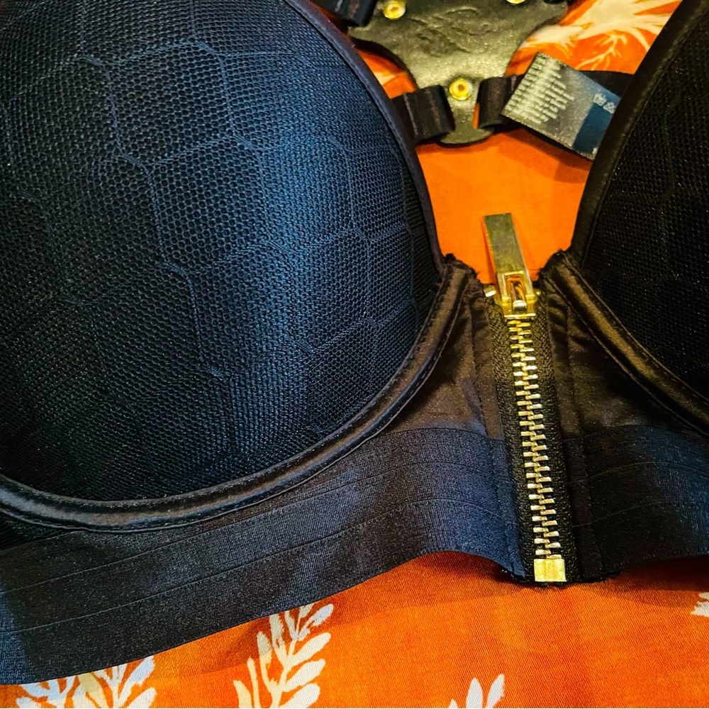 Honey Birdette black Vicki Vette bra 14E new with tags zip front/leather holster - Picture 3 of 12